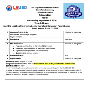 SSC Orientation Agenda English