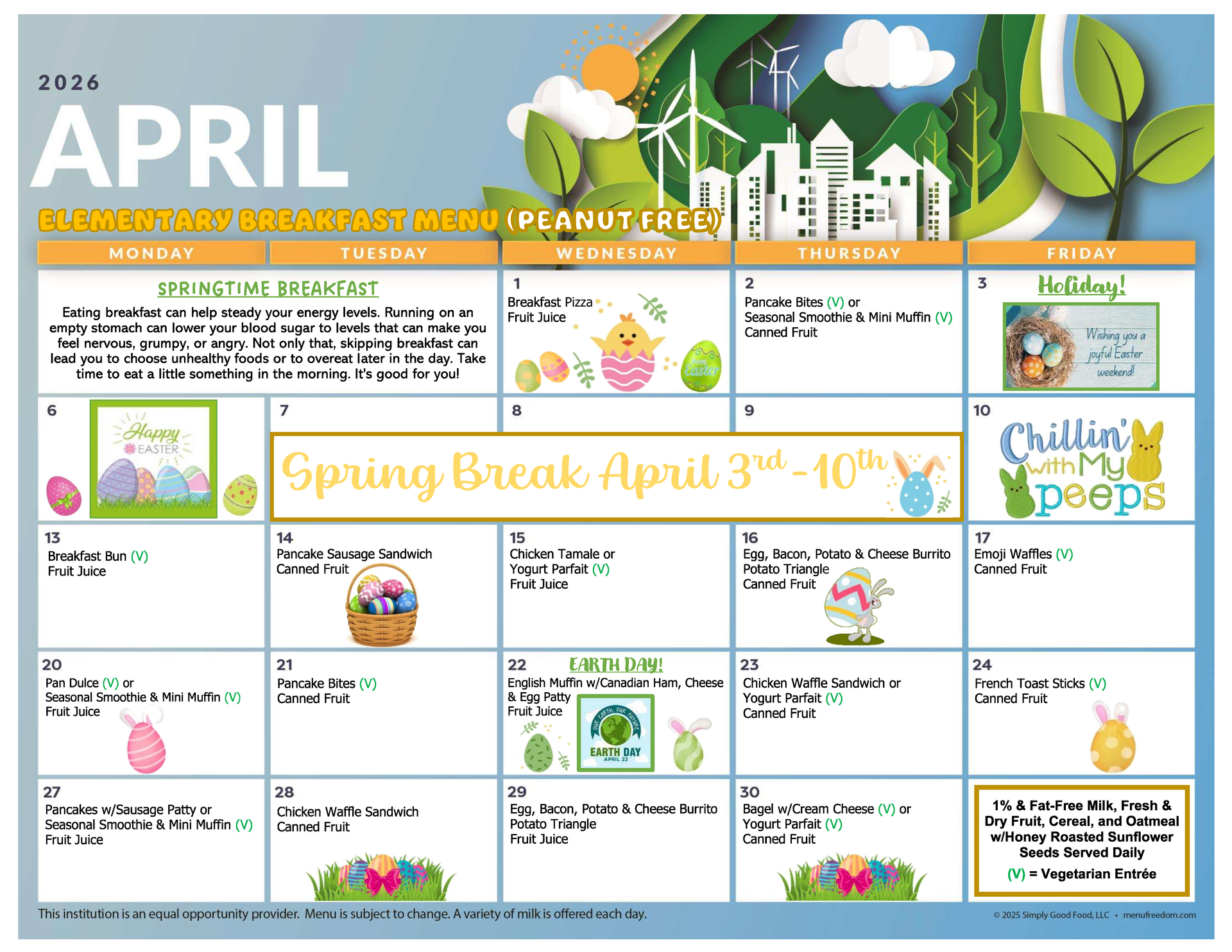 Elementary (PEANUT FREE) Breakfast Menu (click to view)