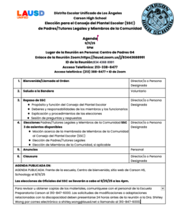 SSC Parent/Guardian/Community Member Election 9/11/25 at 5pm