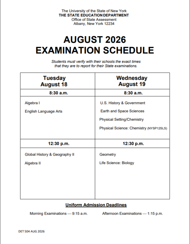 August 2026 Regents Schedule
