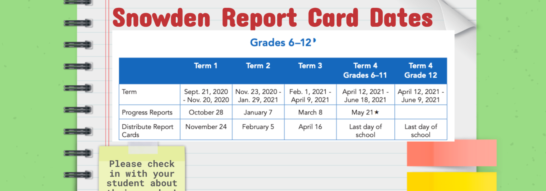 Snowden Report Card Dates