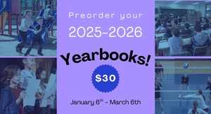 Various images of students at school. Information about yearbook sales.