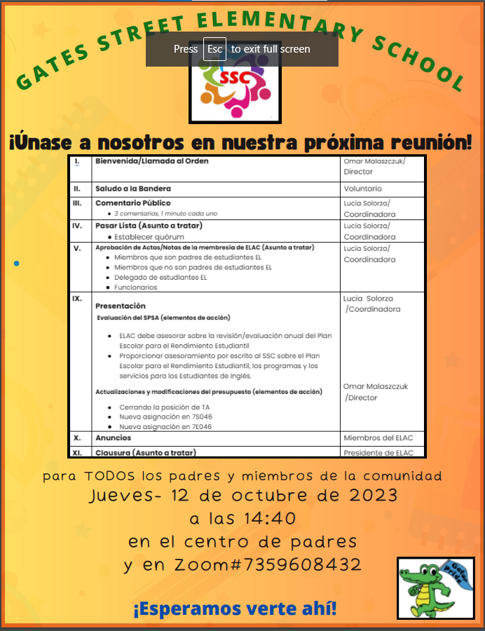 School Site Council SSC Gates Street Elementary