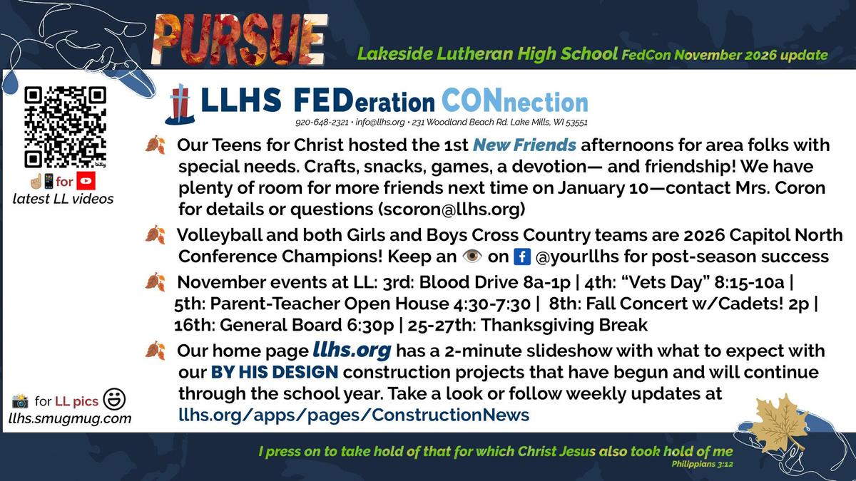 Monthly LLHS newsletter with imagery that reflects the PURSUE theme