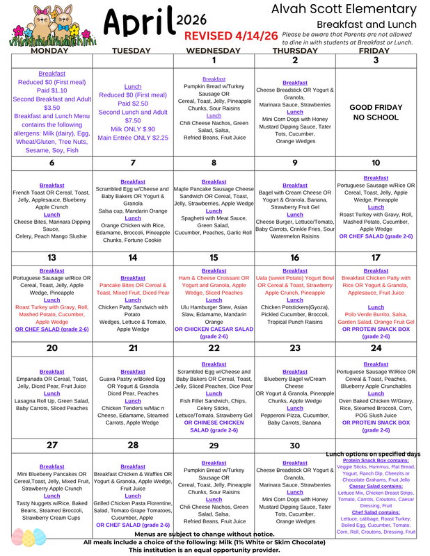 April Revised Menu