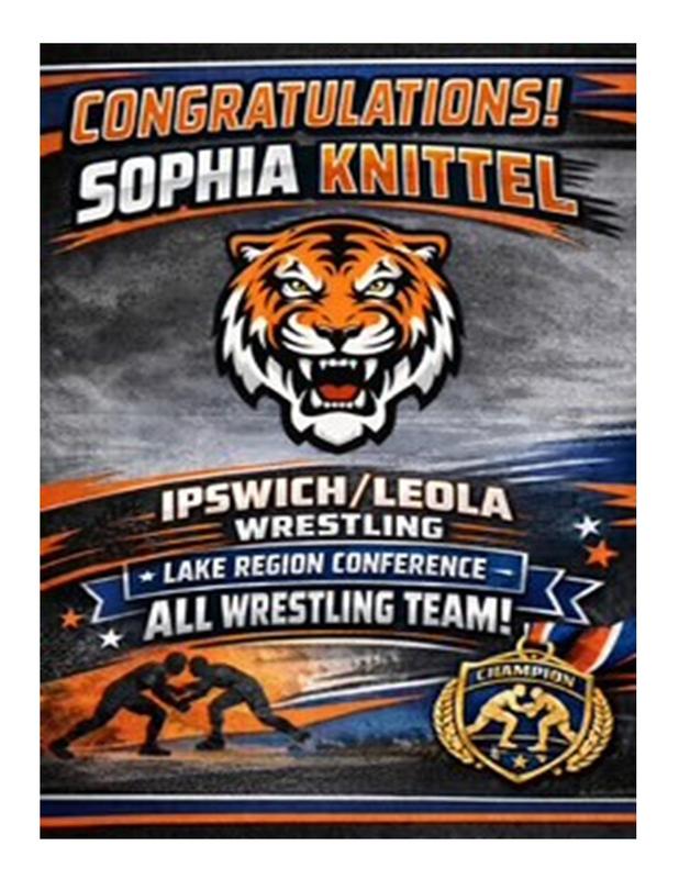 Sophie Knittel was selected to the Lake Region Conference All Wrestling Team