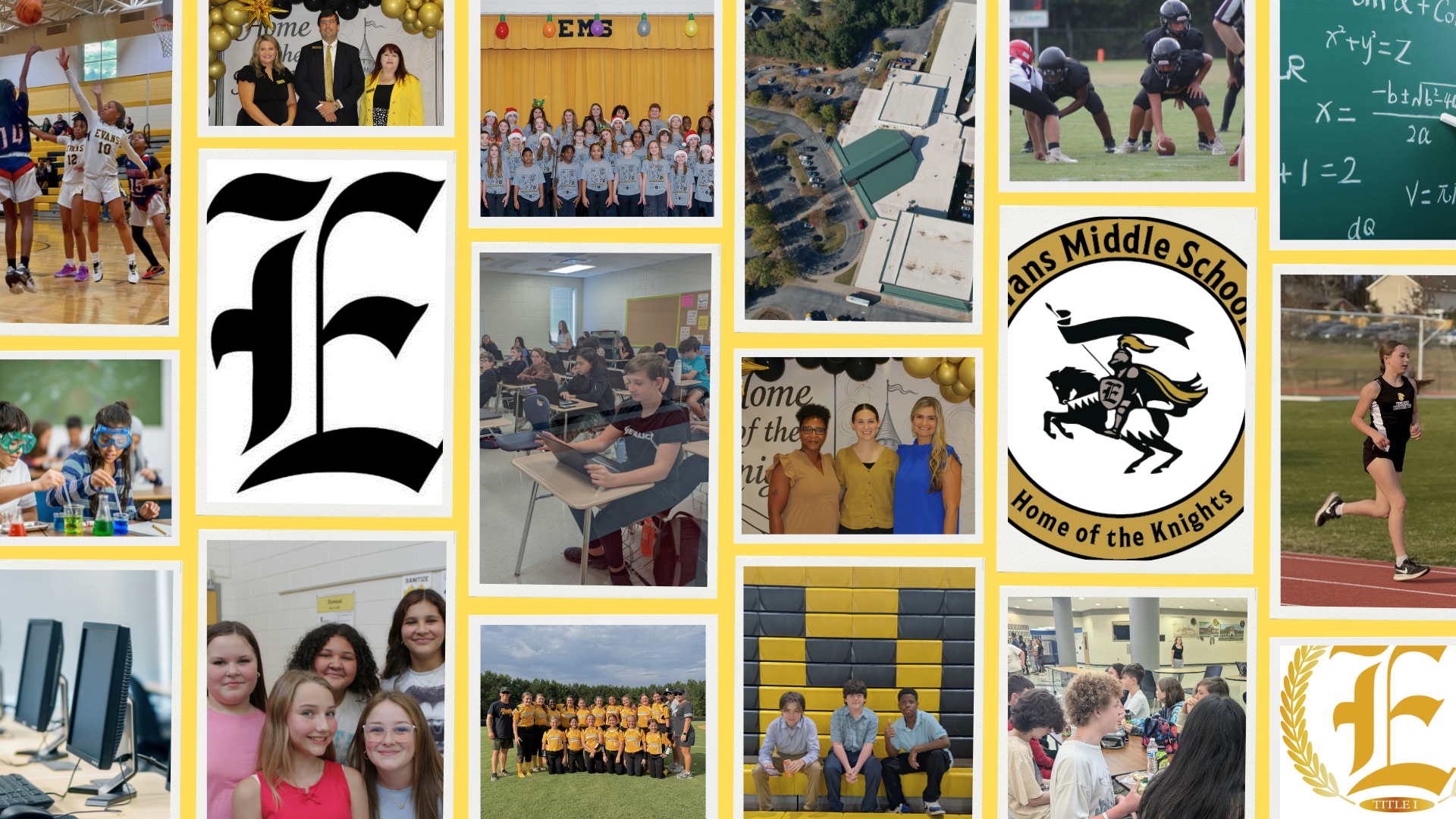 Collage of various school-related activities and students, featuring sports, classes, and events.
