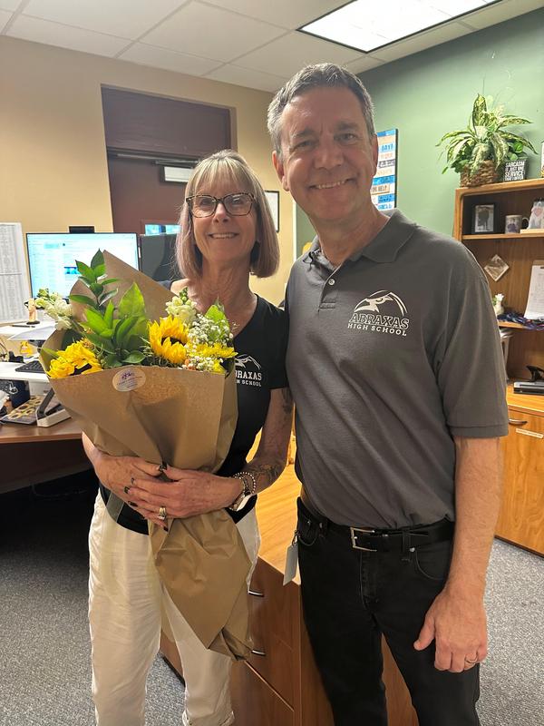 Classified Employee of the Year 2026 Tracy Hargrove with Principal Alain Henry