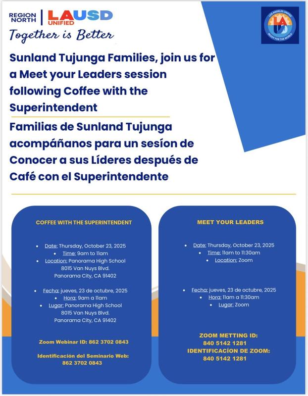 Coffee with Superintendent is October 23rd at9am