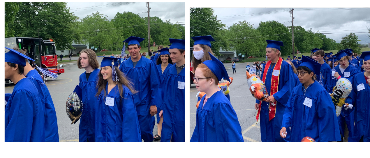seniors in their cap and gown parading