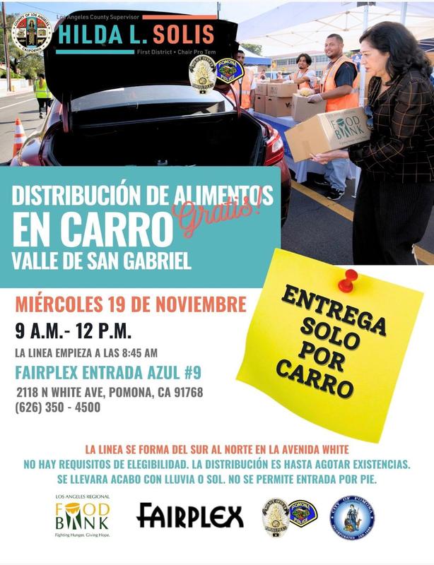 Distribución de alimentos en Pomona Fairplex hoy, 19 de noviembre, de 9:00 a 14:00.