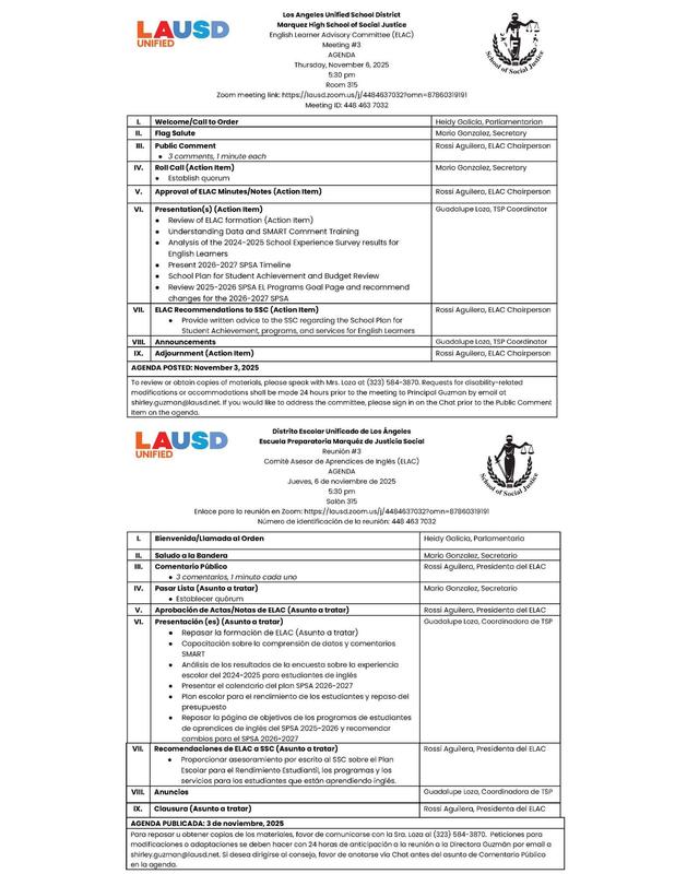 Join Us for Our ELAC Meeting!/¡Acompáñenos a nuestra junta de ELAC!