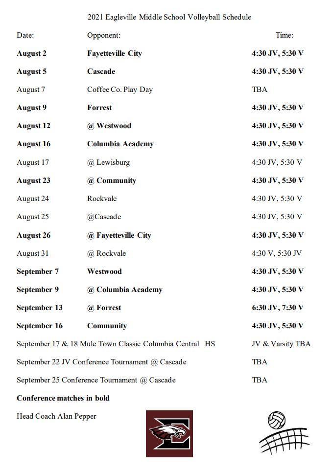 Schedule MS Volleyball Eagleville School
