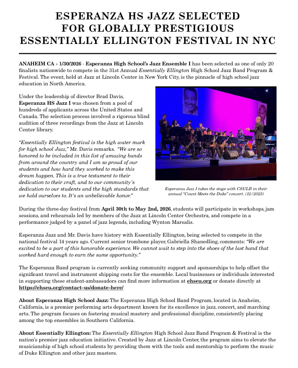 EHS Jazz Band Headed to NYC Featured Photo
