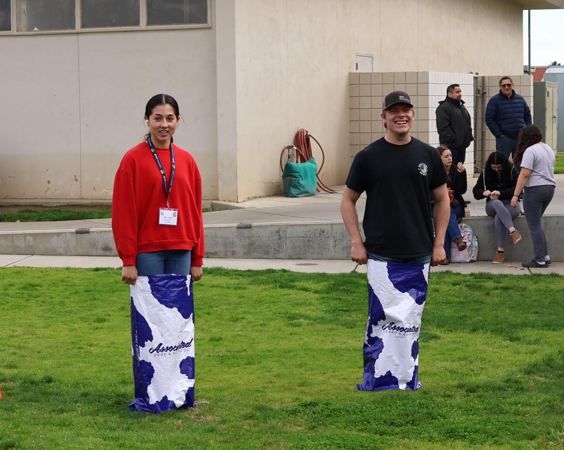 students and staff enjoying the feed bag relay