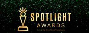 Image announcing Spotlight Awards, gold letters on green background
