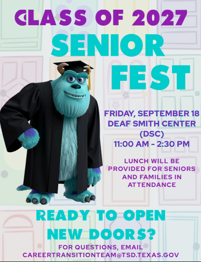 Senior Fest flyer with details and a logo of class mascot