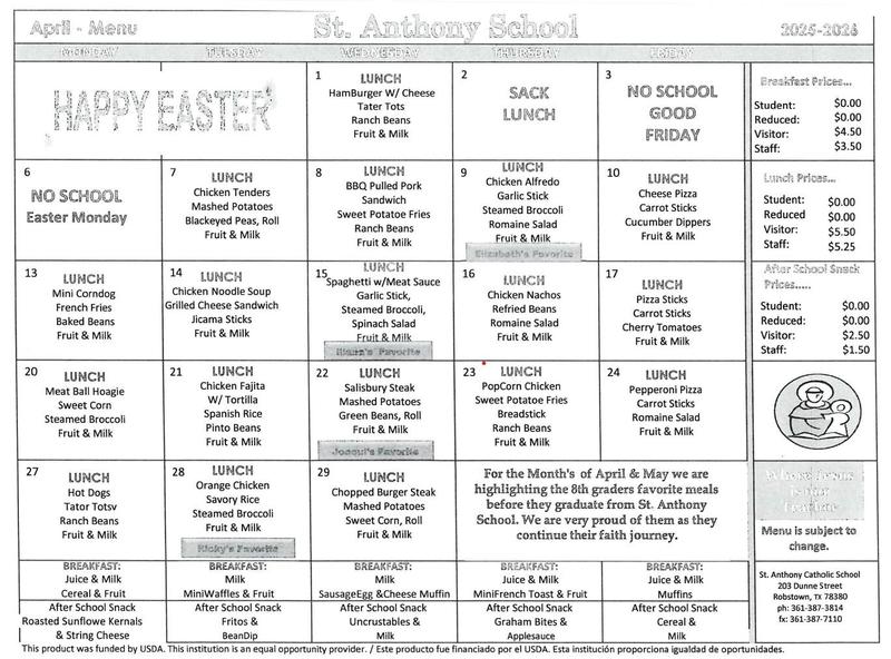 April 2026 Menu Featured Photo