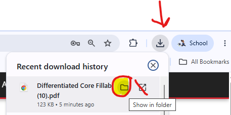 Screenshot that shows the downloads folder to click on to find the file.
