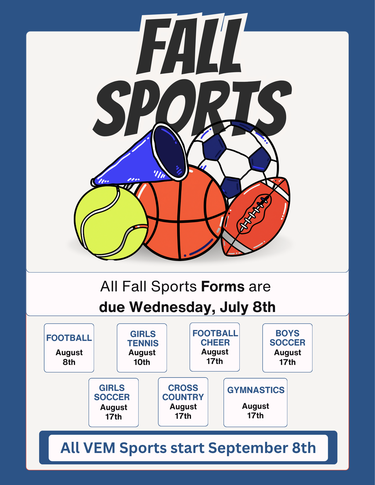 Sports Sign up information with various sports equipment