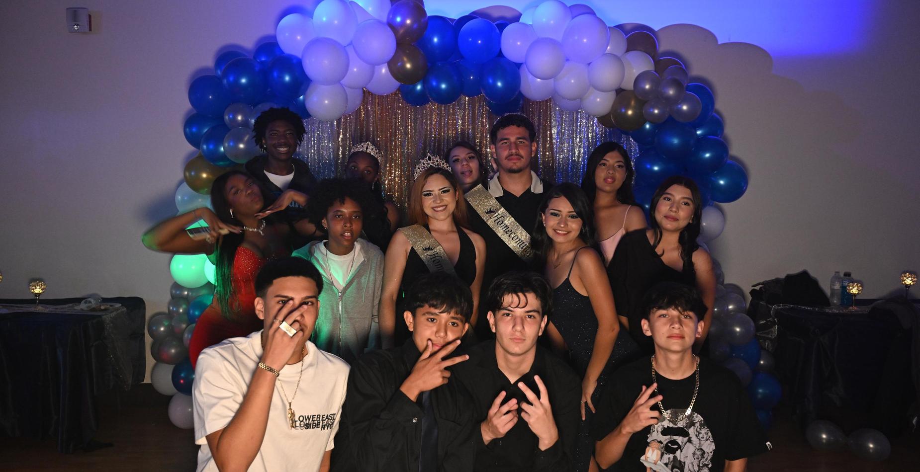 Students celebrate together under the balloon arch at Lifeline Homecoming 2026.