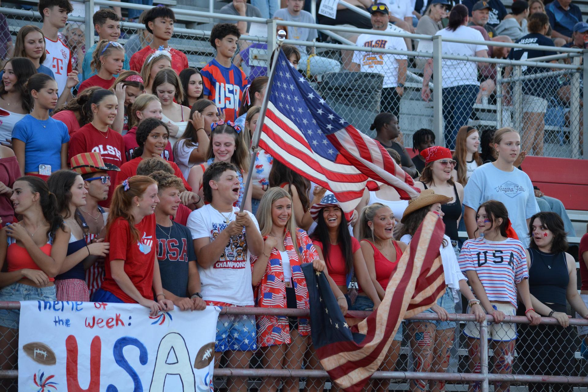 the OLSH student section in USA theme