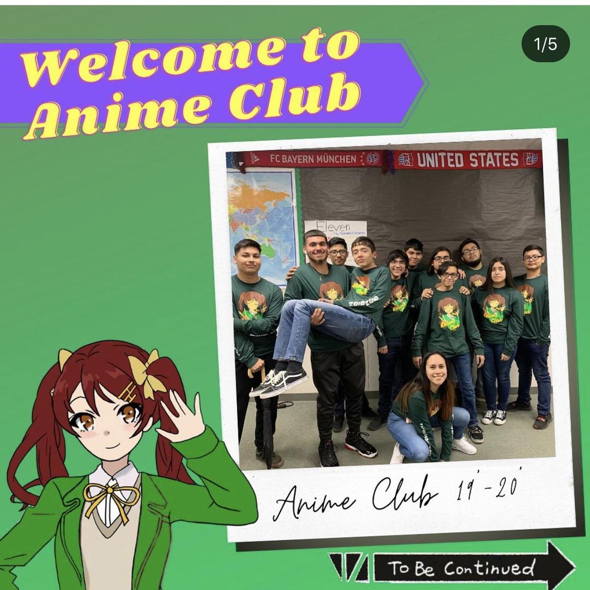 Welcome to the anime club, featuring students in a group picture.