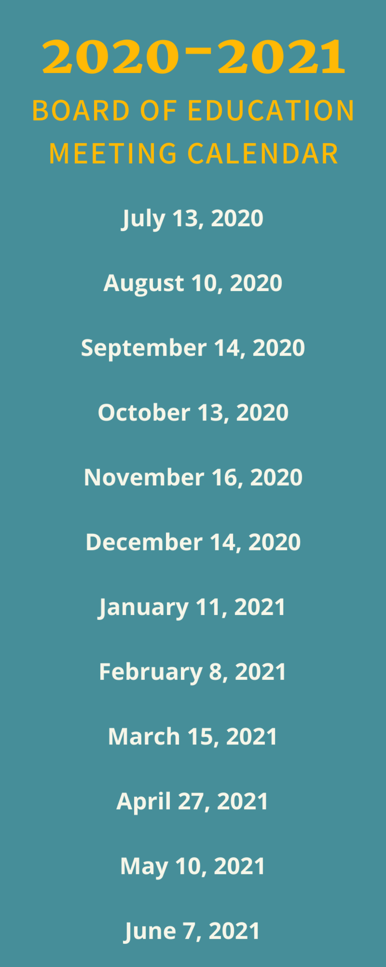 school board meeting calendar