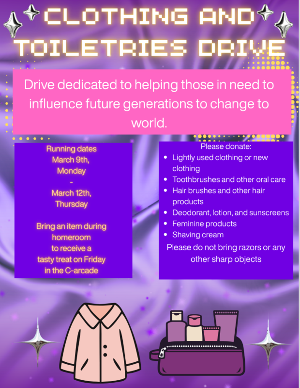 Clothing and Toiletries Drive!  March 9-12