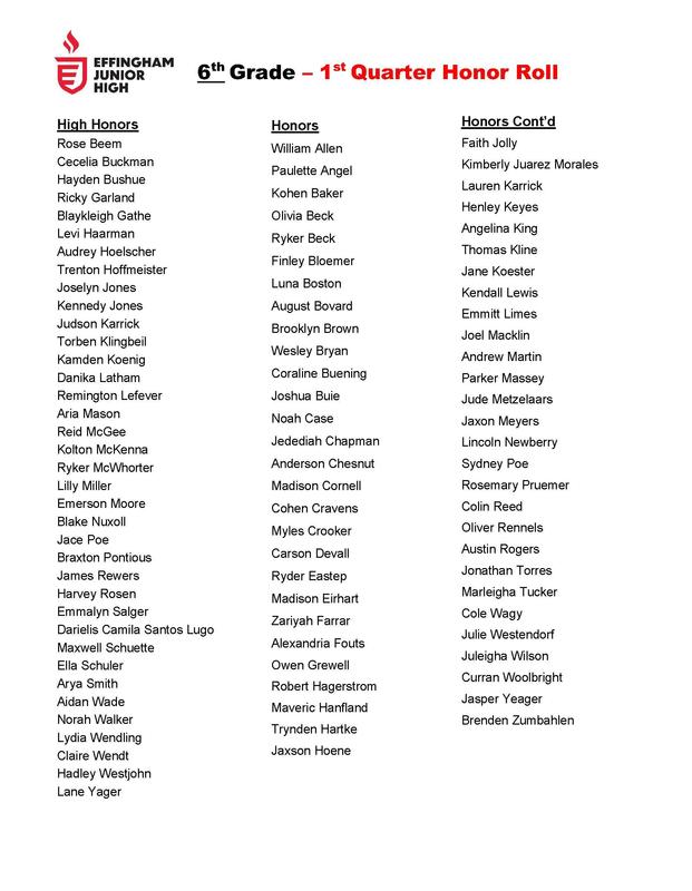 6th Grade 1st Quarter Honor Roll
