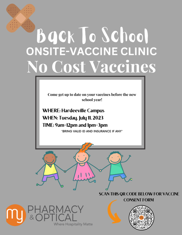Hardeville  SCHOOL VACCINE CLINIC FLYER-english 7.11.23.png