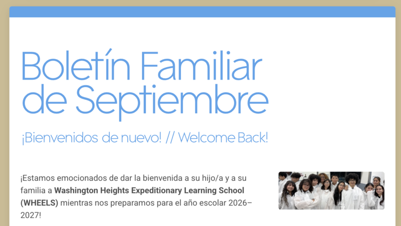 Title of family newsletter with text and a photo below it.