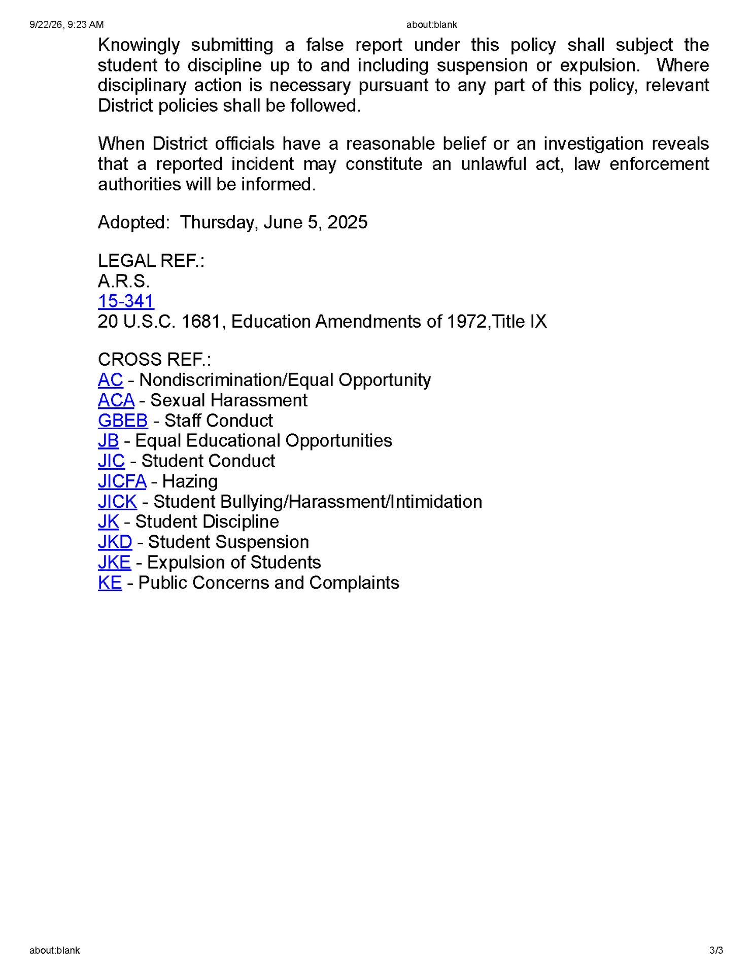 written description of the student grievance policy page 3