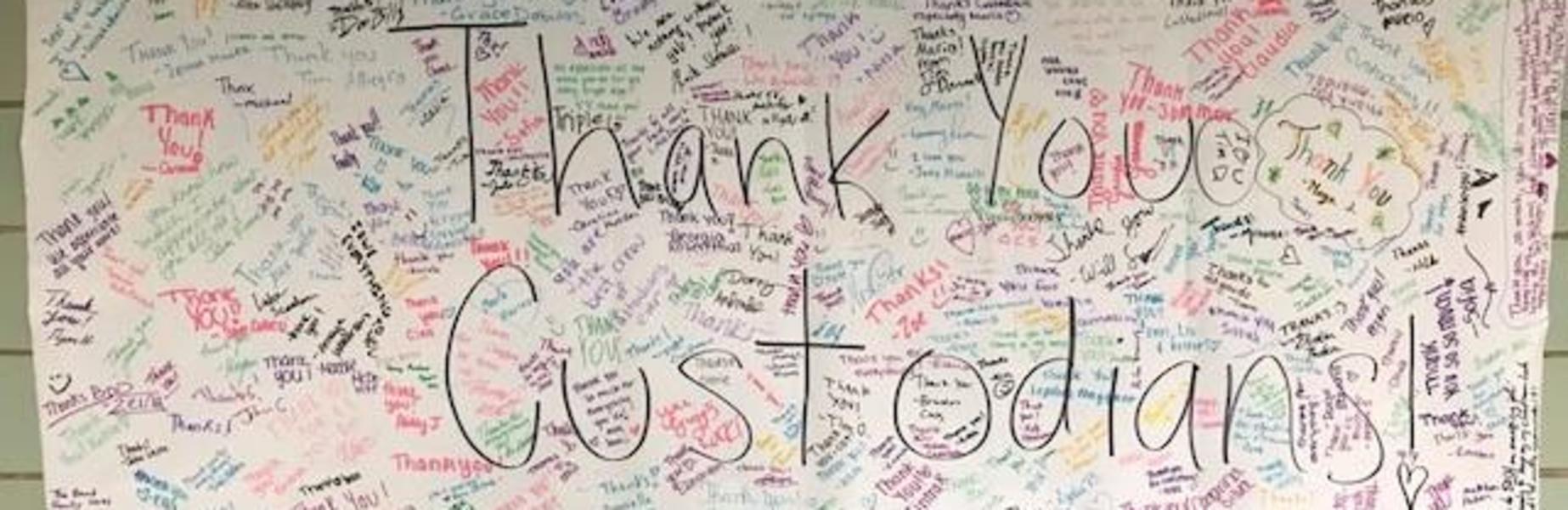 Westfield High School Student Government Association created large poster thanking custodial staff on National Custodial Worker's Recognition Day, with students and staff signing it.