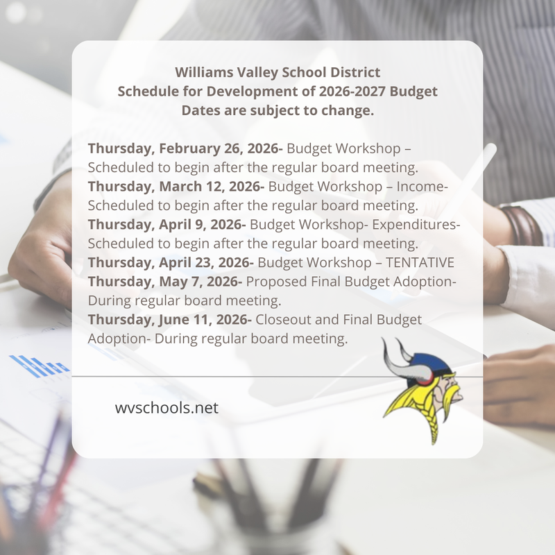 2026-2027 Schedule for Development for Budget
