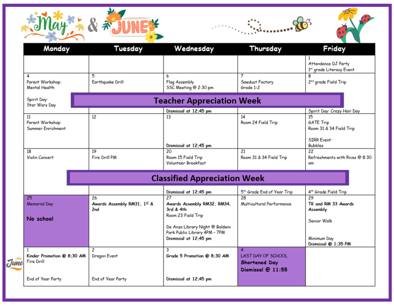 May and June Calendar 2026