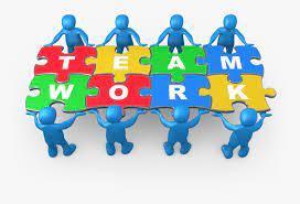 clipart of bots holding sign that says teamwork