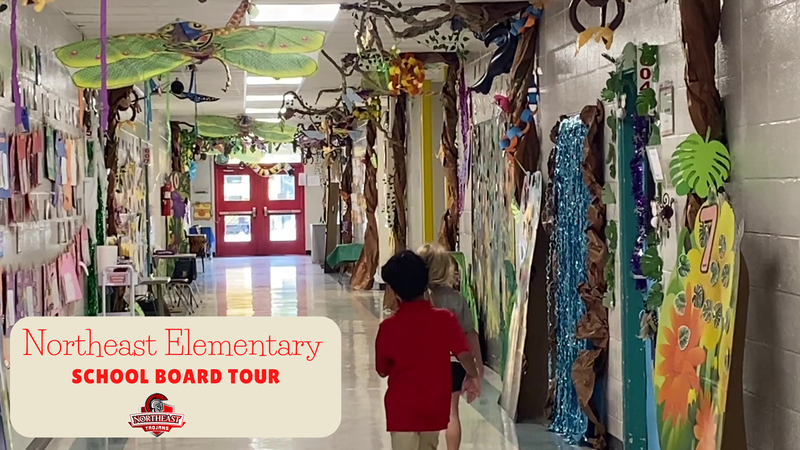 Students walking down a hall at Northeast Elementary