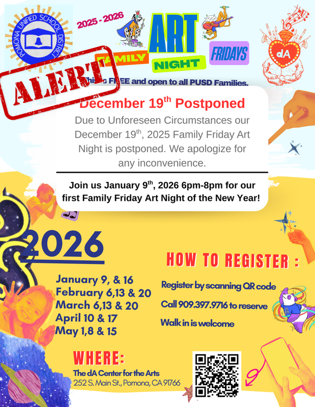 dA Family Friday Art Night Postponed till January 2026 - image for web