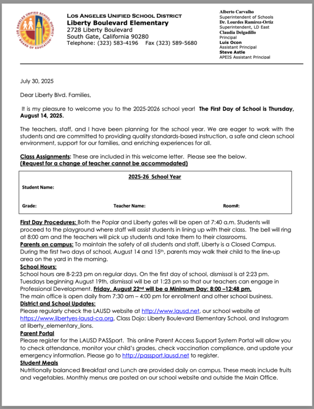 Welcome Letters