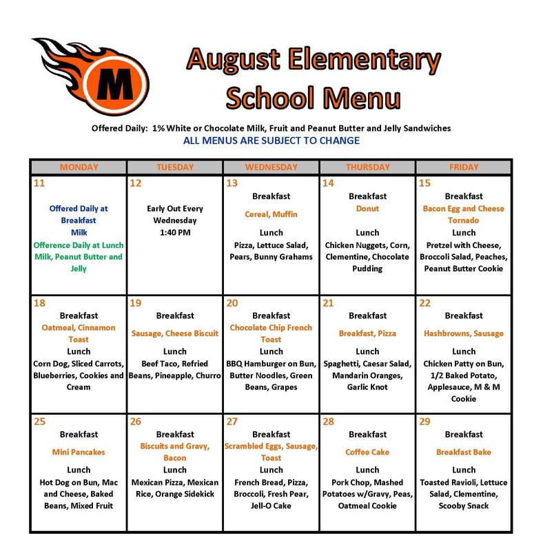 August Elementary Lunch Menu Featured Photo