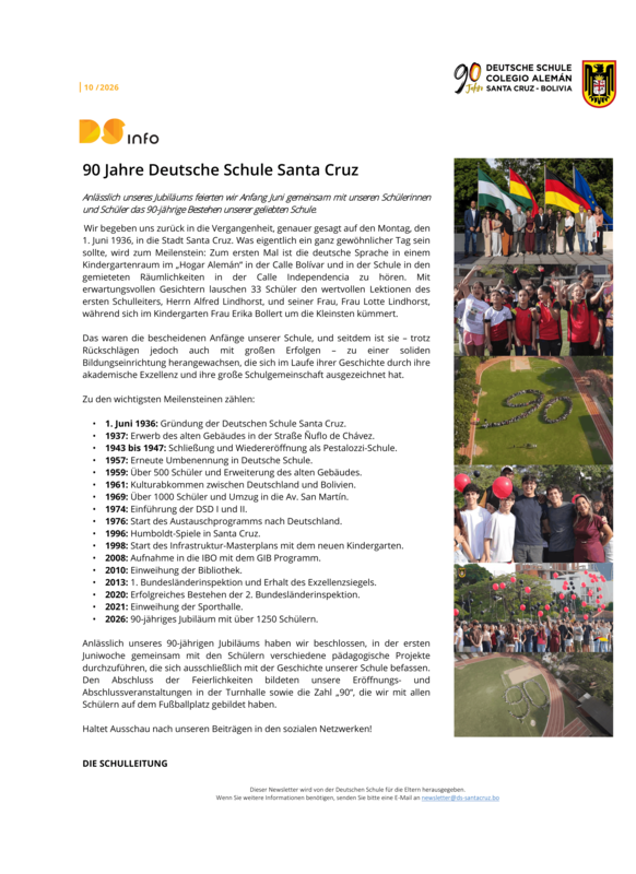 DS-info #10 - 2026: 90 Jahre Deutsche Schule Santa Cruz Featured Photo