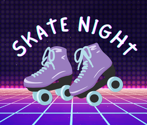 Skate Night against a retro black and purple background