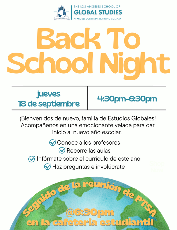 Back to School Night, 9/18 from 4:30pm-6:30pm