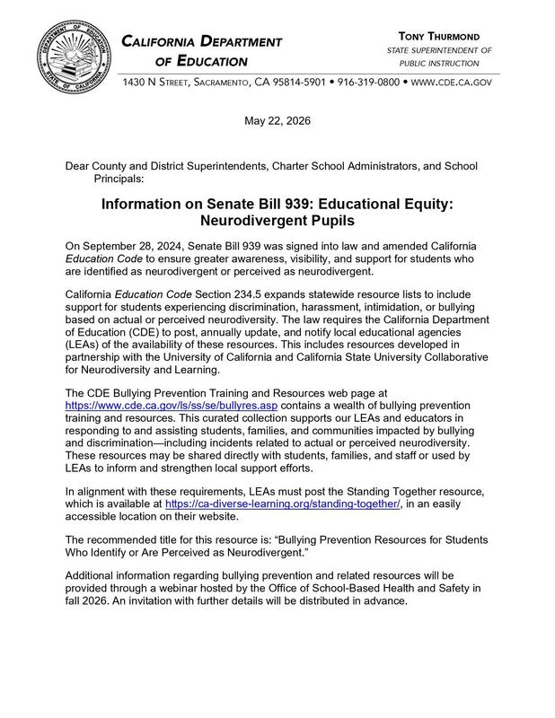 SB 939 updates California Education Code Featured Photo