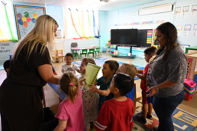 PreK students learning the campus.