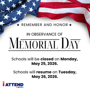 Memorial Day - No School on Monday, May 25, 2026