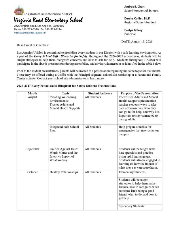 2026-2027 Every School Safe: Blueprint for Safety Student Presentations