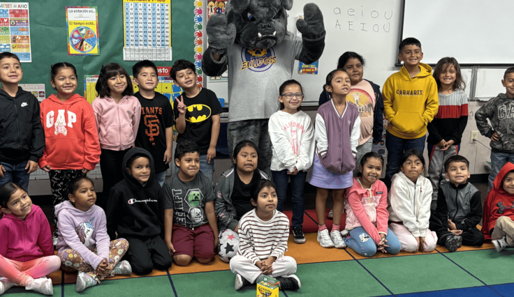 Spike the Bulldog, LGE's mascot, visited classes to welcome students back for the new school year.