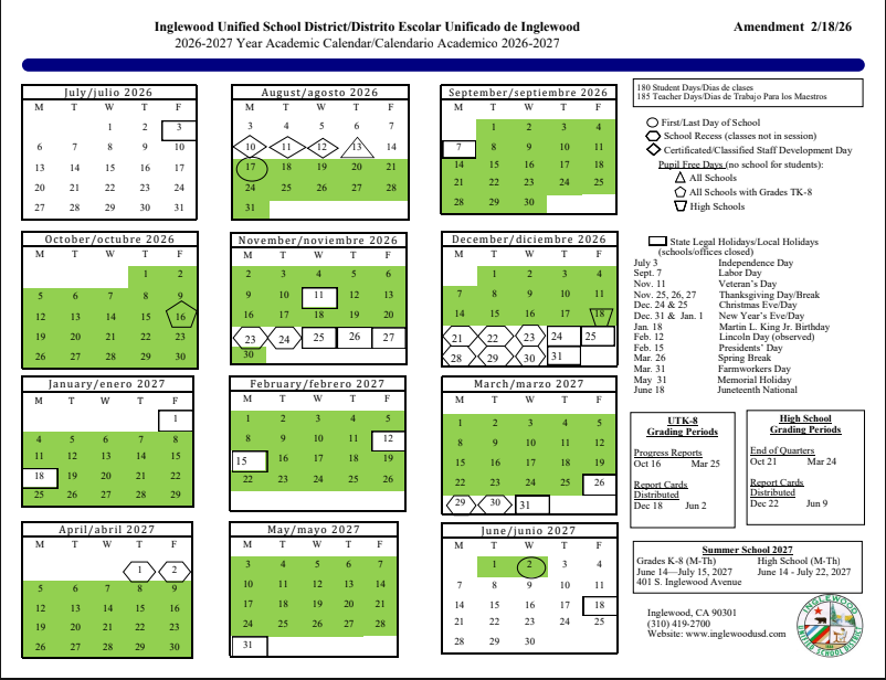 School Calendars – Resources – Inglewood Unified School District